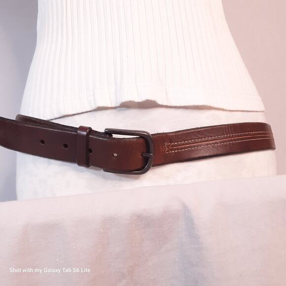 Distressed Columbia Belt Mens 36 Waist Walnut Brown Leather Contrast Stitch - Picture 1 of 16